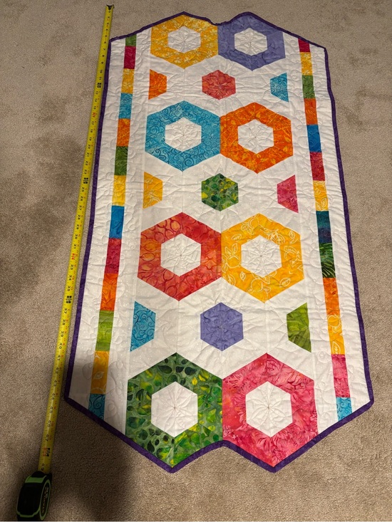 Other - Handmade White Multicolor Hexagon Quilt Table Runner